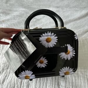NWT Triforce Hard Shell Train Case Black Daisy Print Makeup Bag Travel Case